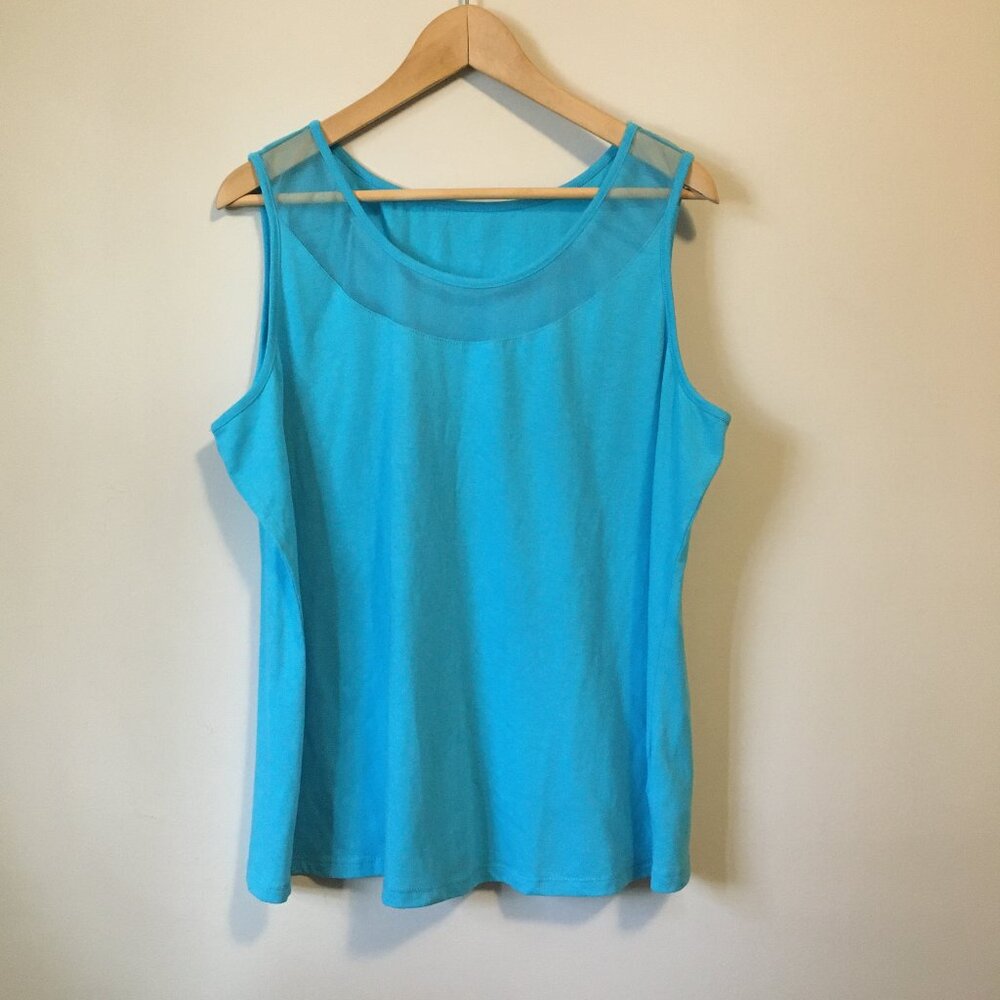 Avon Highlighter Blue Mesh Upper Workout Tank Top - Neon Activewear